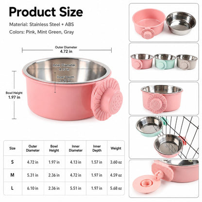 Crate-Mounted Steel Pet Bowl – Spill-Free Kennel Feeding
