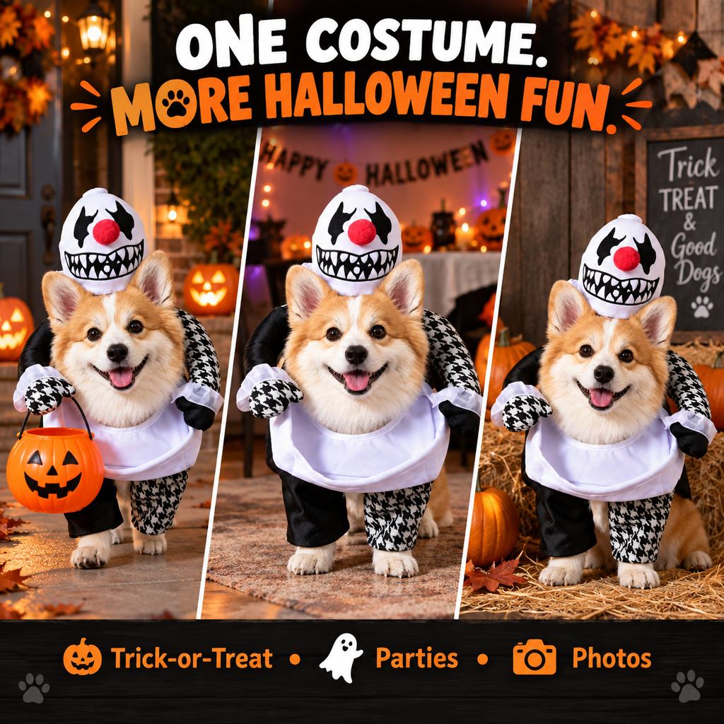 Creepy Clown Dog Costume – 3D Walking Look