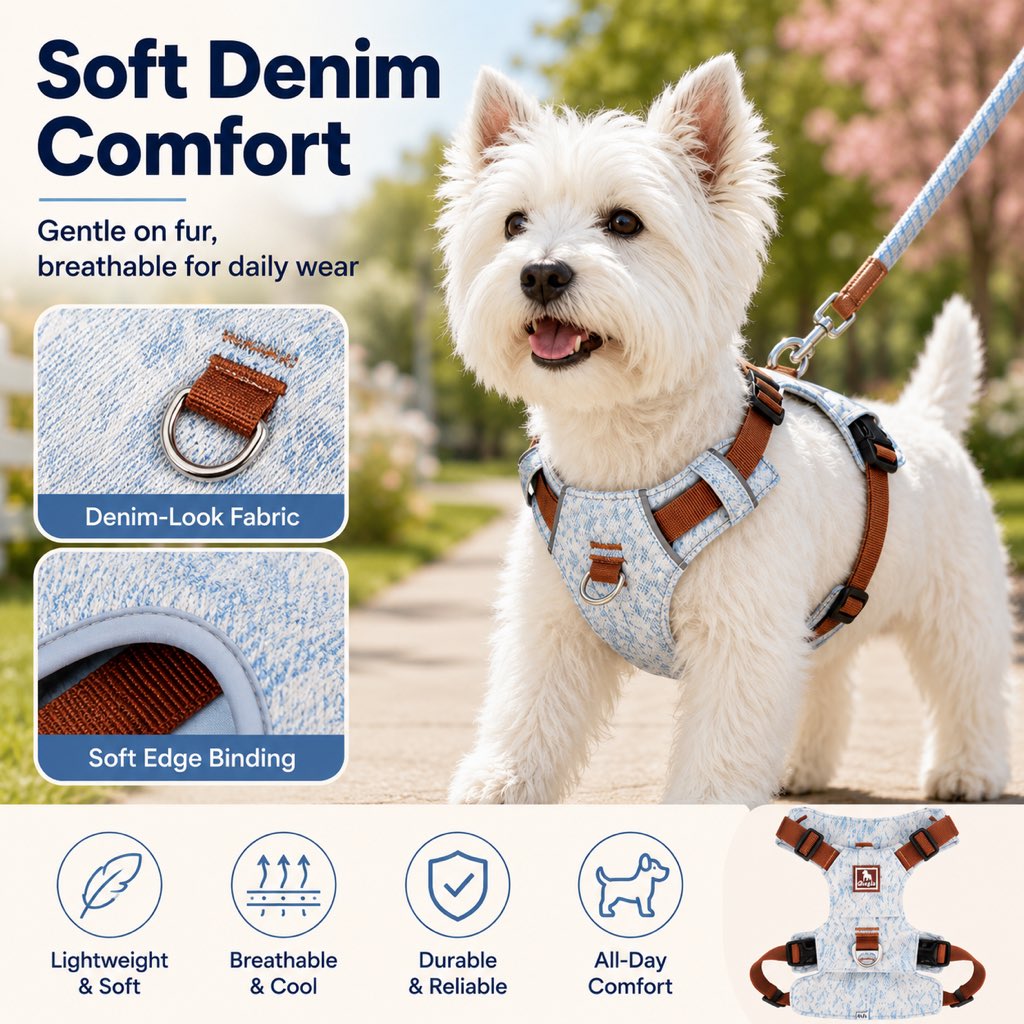 Denim No-Pull Dog Harness & Leash Set – Better Control