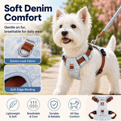 Denim No-Pull Dog Harness & Leash Set – Better Control