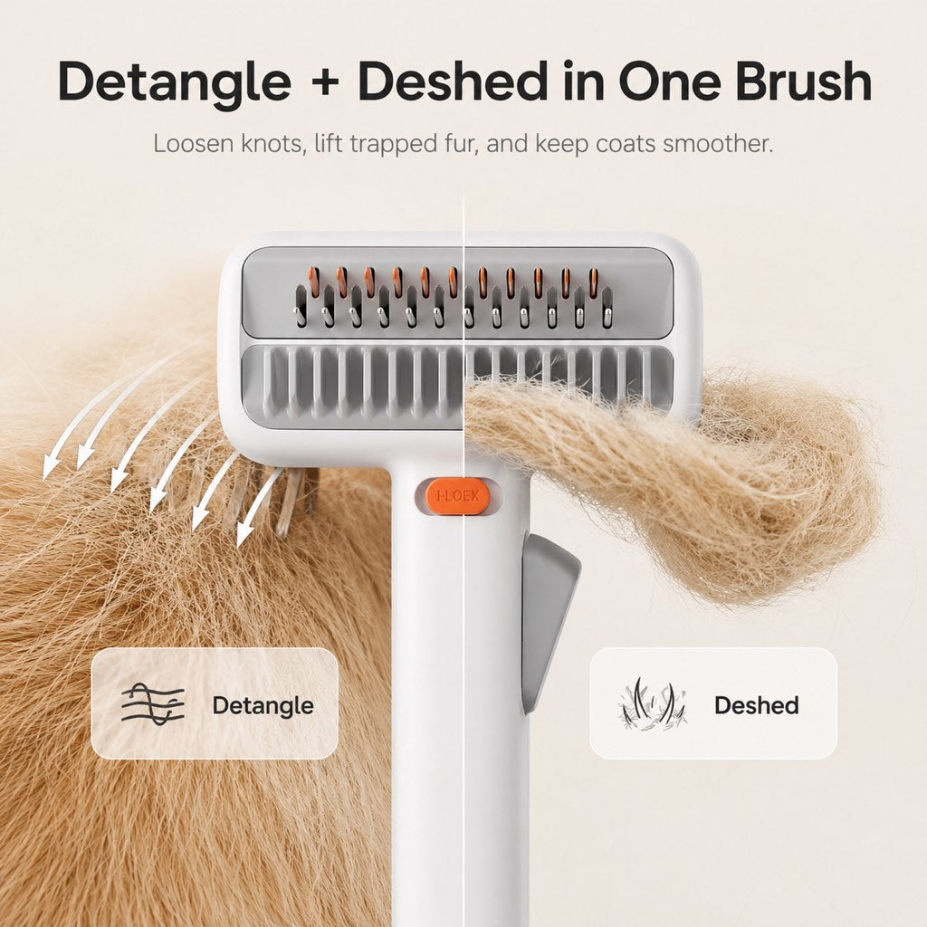 Self-Cleaning Dematting Brush – Removes Tangles & Loose Fur
