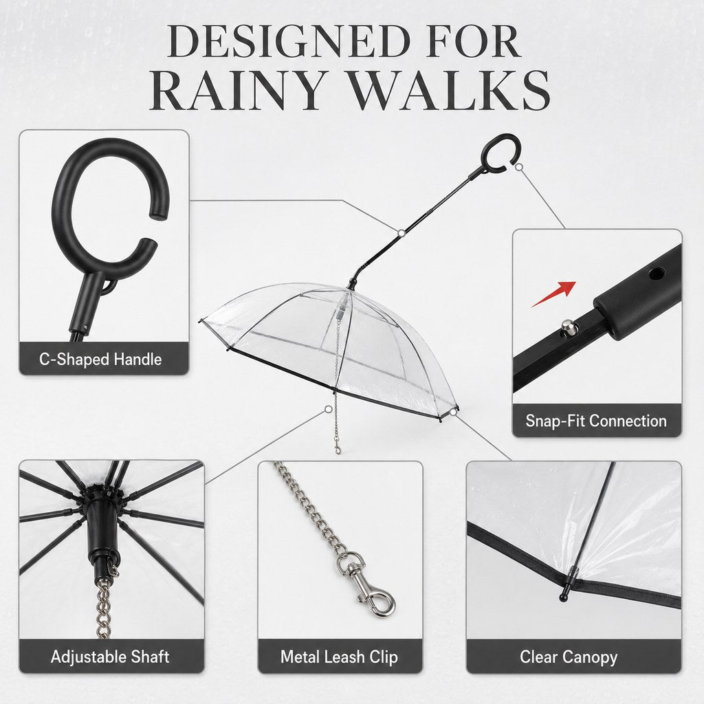 Clear Dog Umbrella with Leash – Dry Rainy Walks