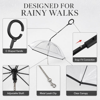 Clear Dog Umbrella with Leash – Dry Rainy Walks