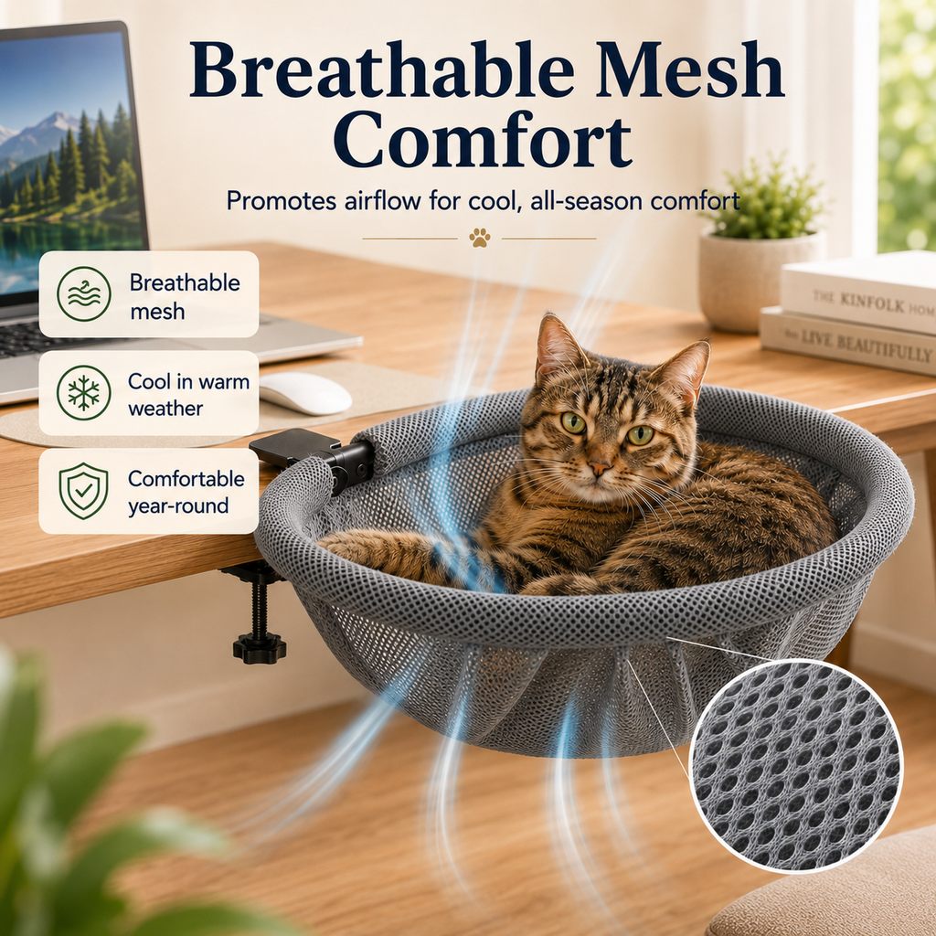 Clamp-On Desk Cat Hammock – Space-Saving Bed