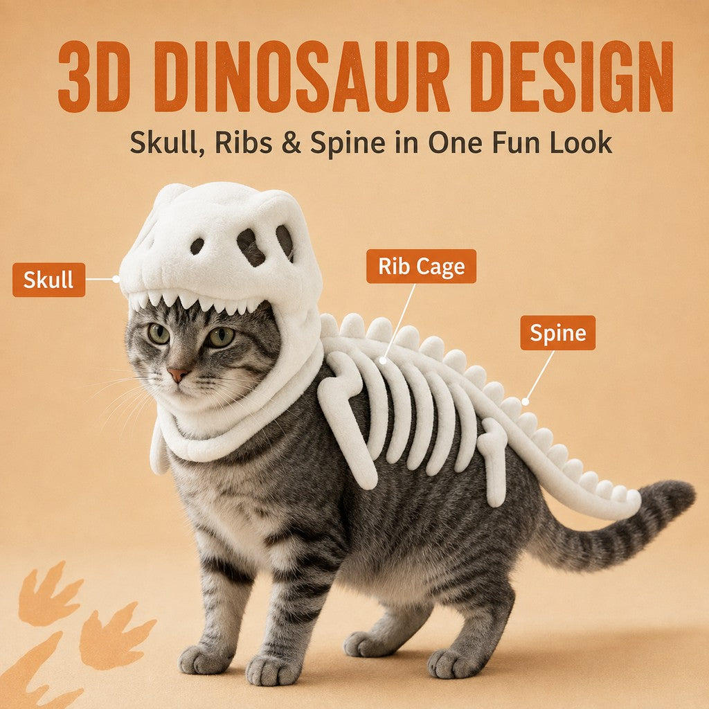Dinosaur Skeleton Pet Costume – Plush Face-Open
