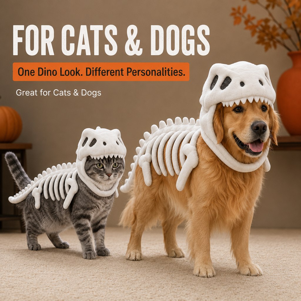 Dinosaur Skeleton Pet Costume – Plush Face-Open