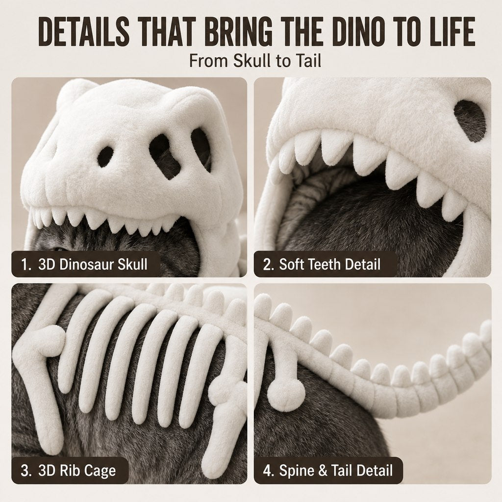 Dinosaur Skeleton Pet Costume – Plush Face-Open