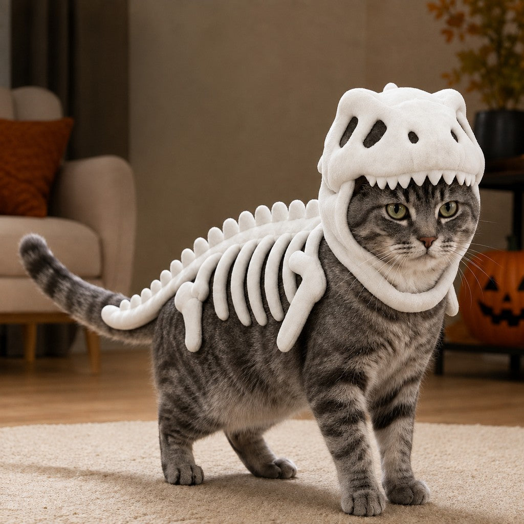 Dinosaur Skeleton Pet Costume – Plush Face-Open