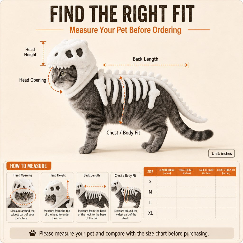 Dinosaur Skeleton Pet Costume – Plush Face-Open