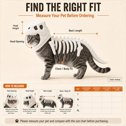 Dinosaur Skeleton Pet Costume – Plush Face-Open