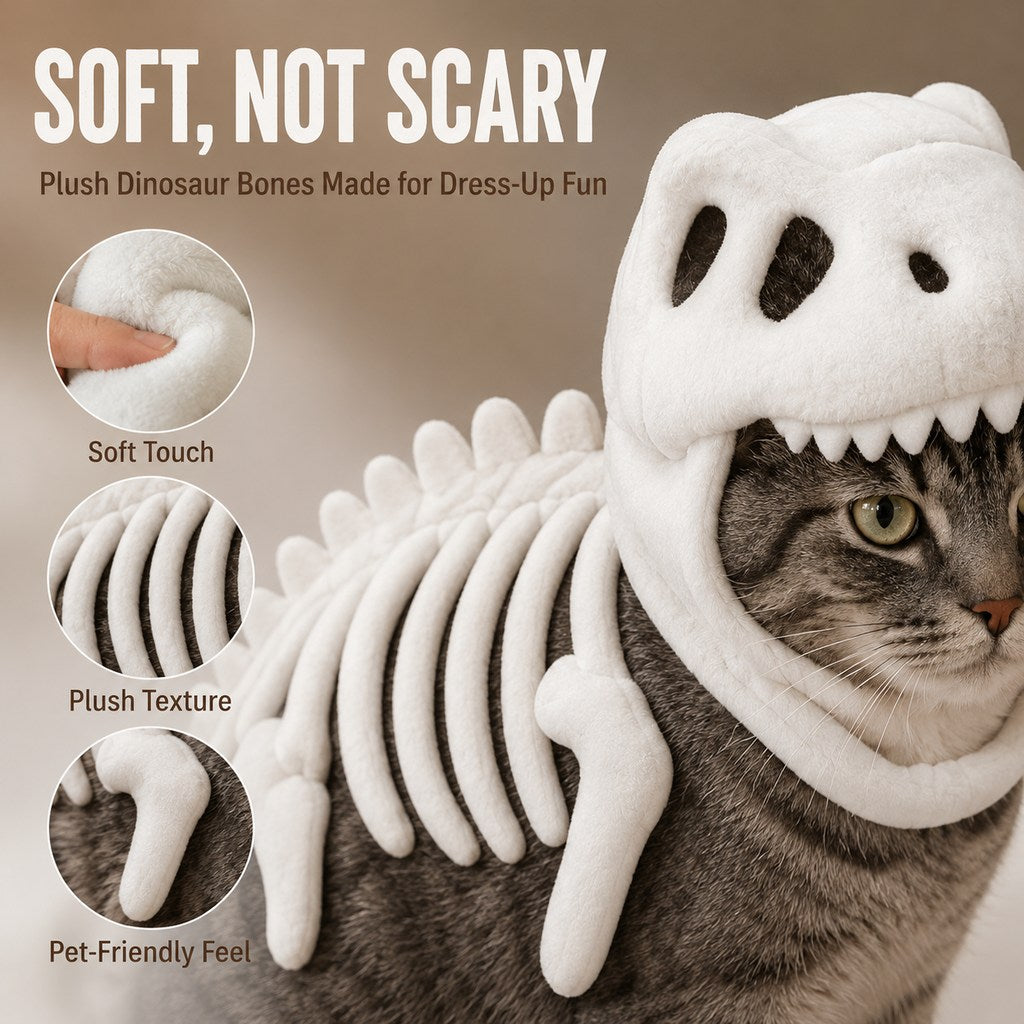Dinosaur Skeleton Pet Costume – Plush Face-Open