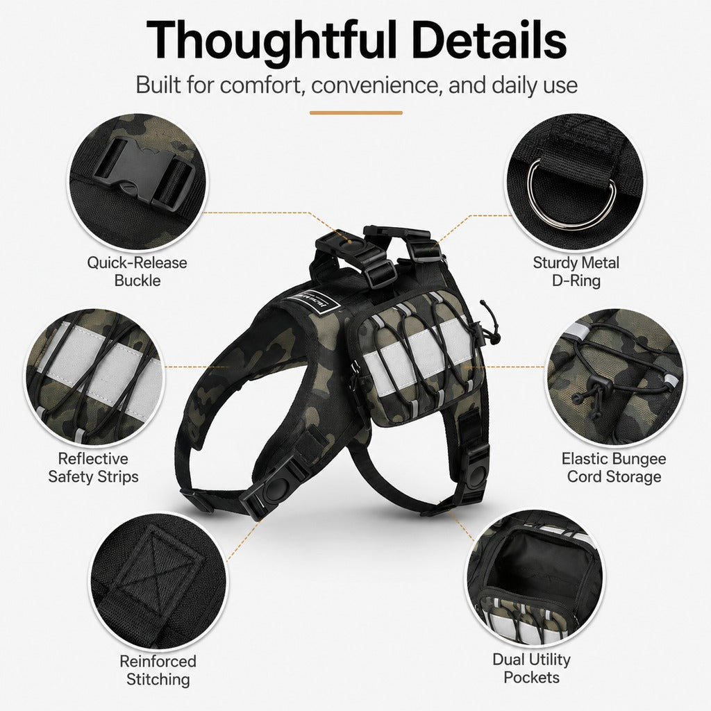 Dog Backpack Harness – Reflective Saddle Bag Vest