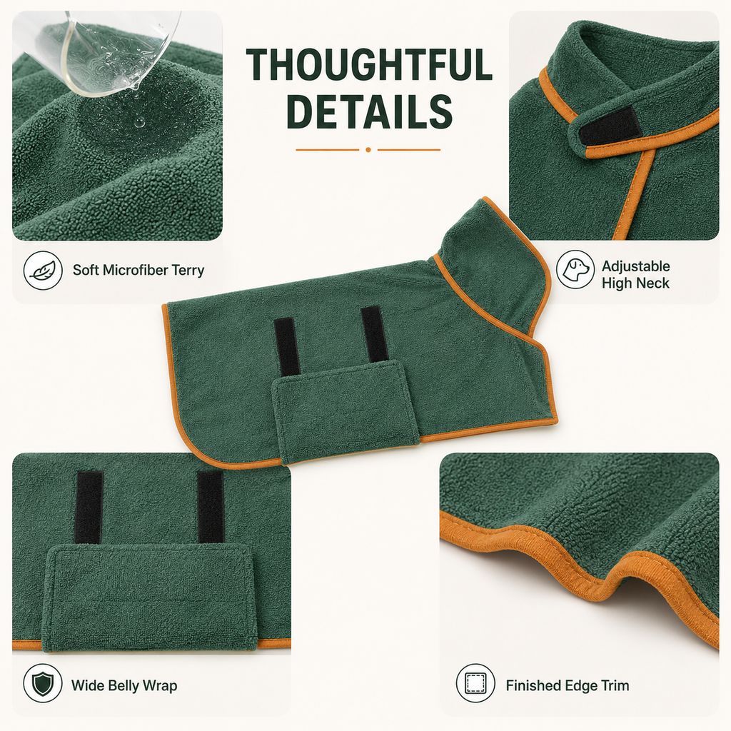 Quick-Dry Microfiber Dog Bathrobe – Less Wet-Dog Mess