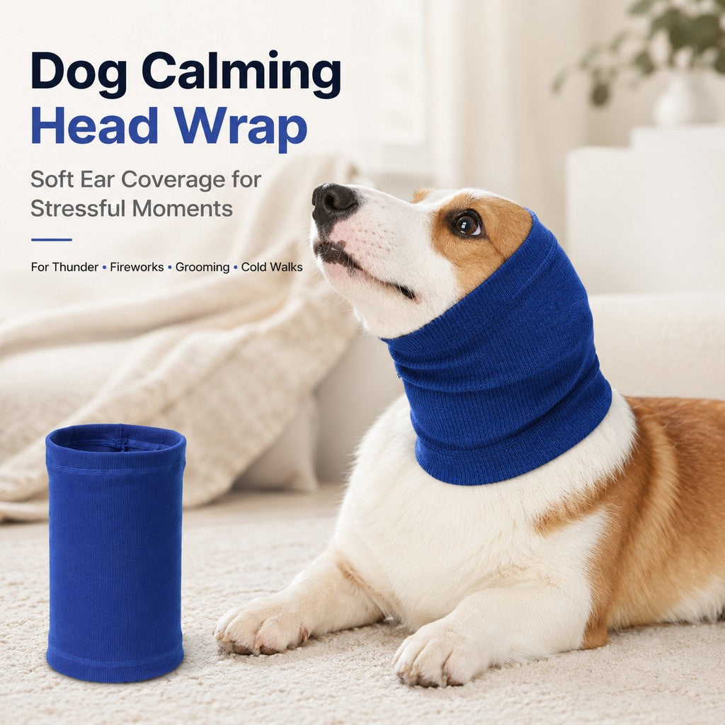 Dog Calming Head Wrap – Soothes Thunder & Fireworks Stress
