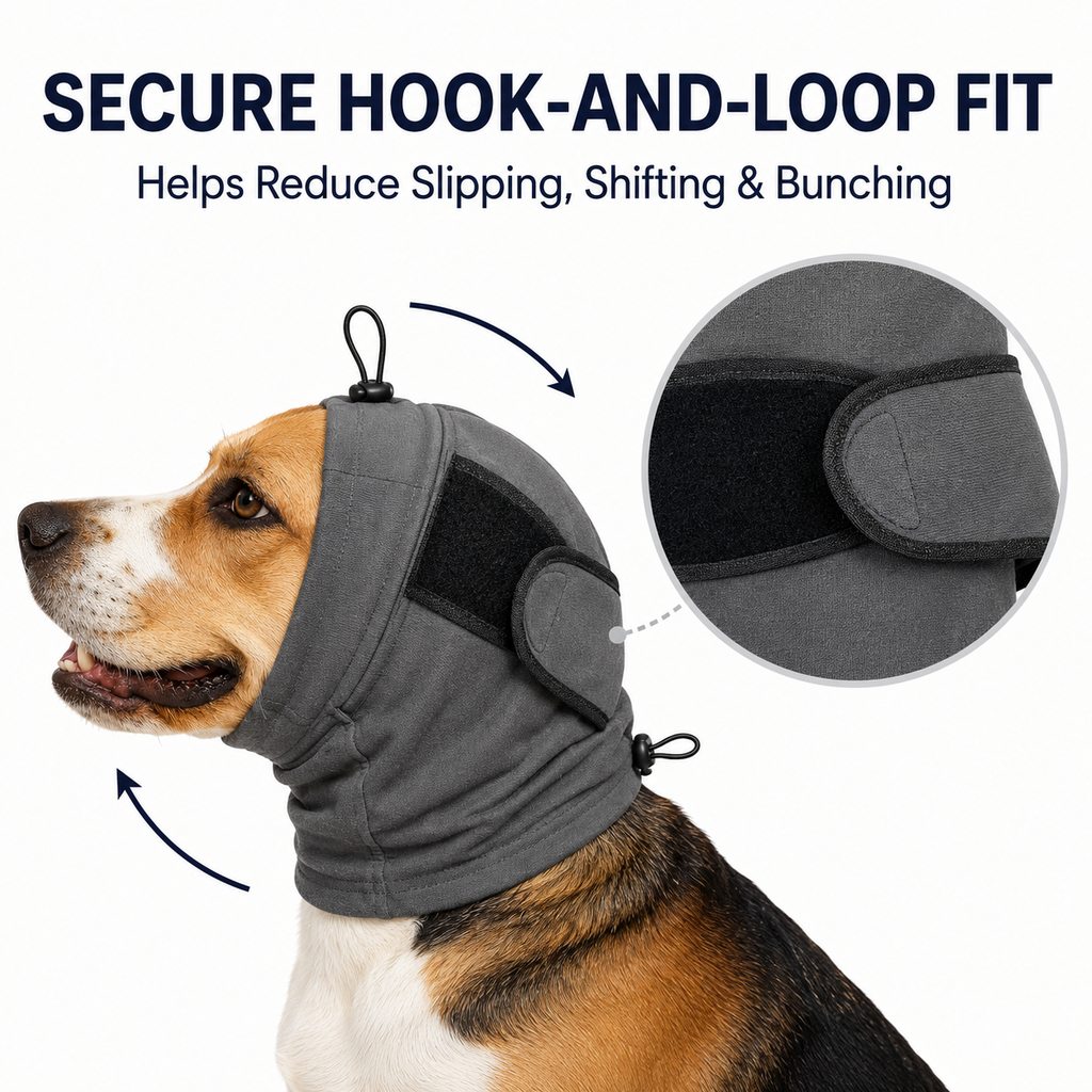 Dog Calming Hoodie Ear Wrap – Softens Sudden Sounds