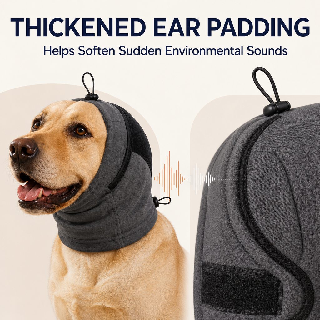 Dog Calming Hoodie Ear Wrap – Softens Sudden Sounds