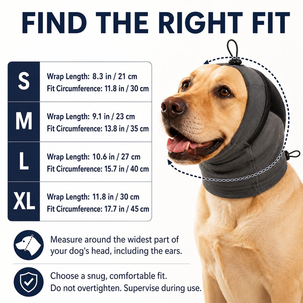 Dog Calming Hoodie Ear Wrap – Softens Sudden Sounds
