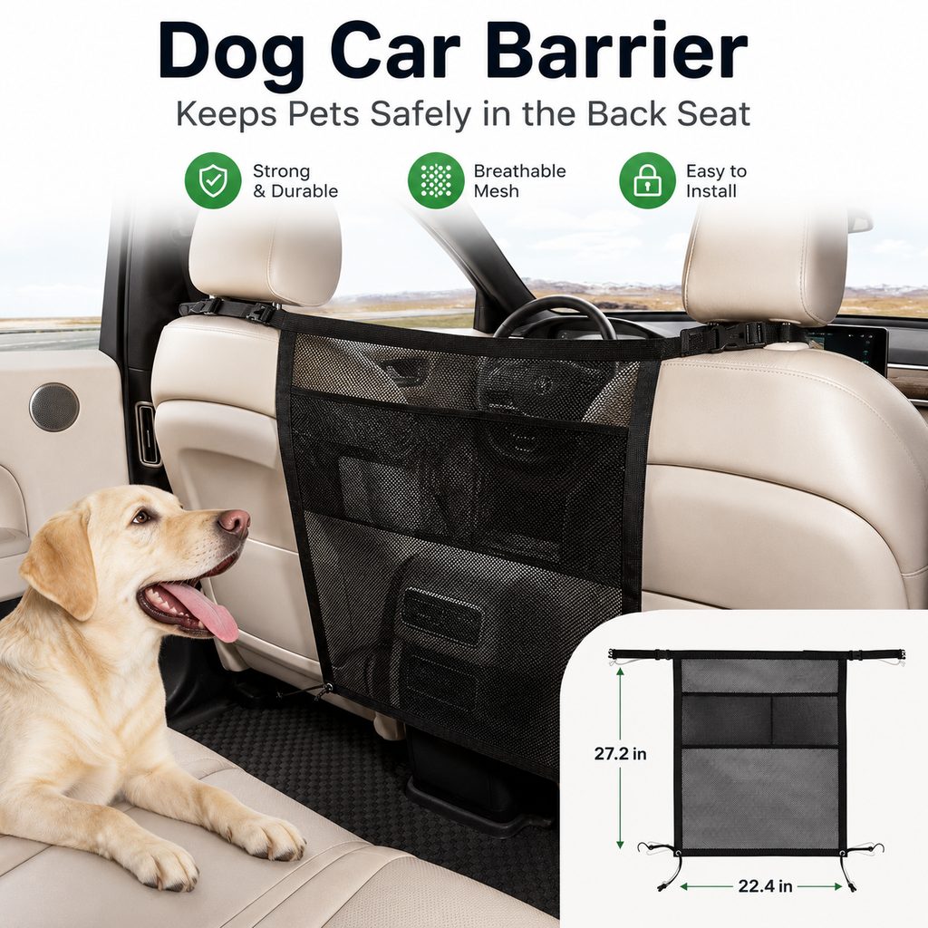 Dog Car Mesh Barrier – Keeps Pets in the Back Seat