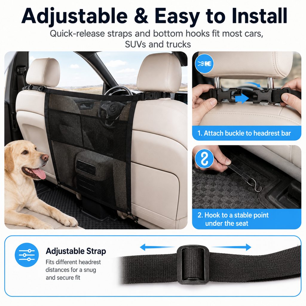 Dog Car Mesh Barrier – Keeps Pets in the Back Seat