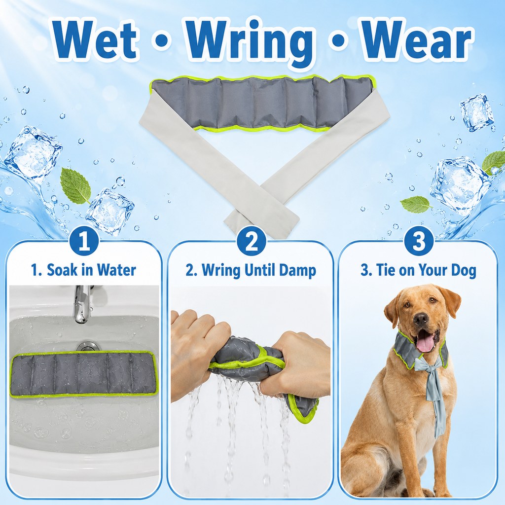 Dog Cooling Neck Wrap – Water-Activated Summer Relief