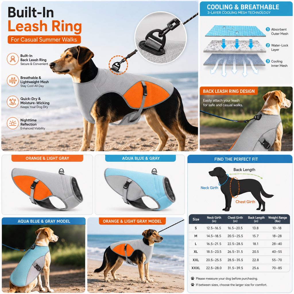Wet-to-Cool Dog Cooling Jacket – Hot Weather Comfort