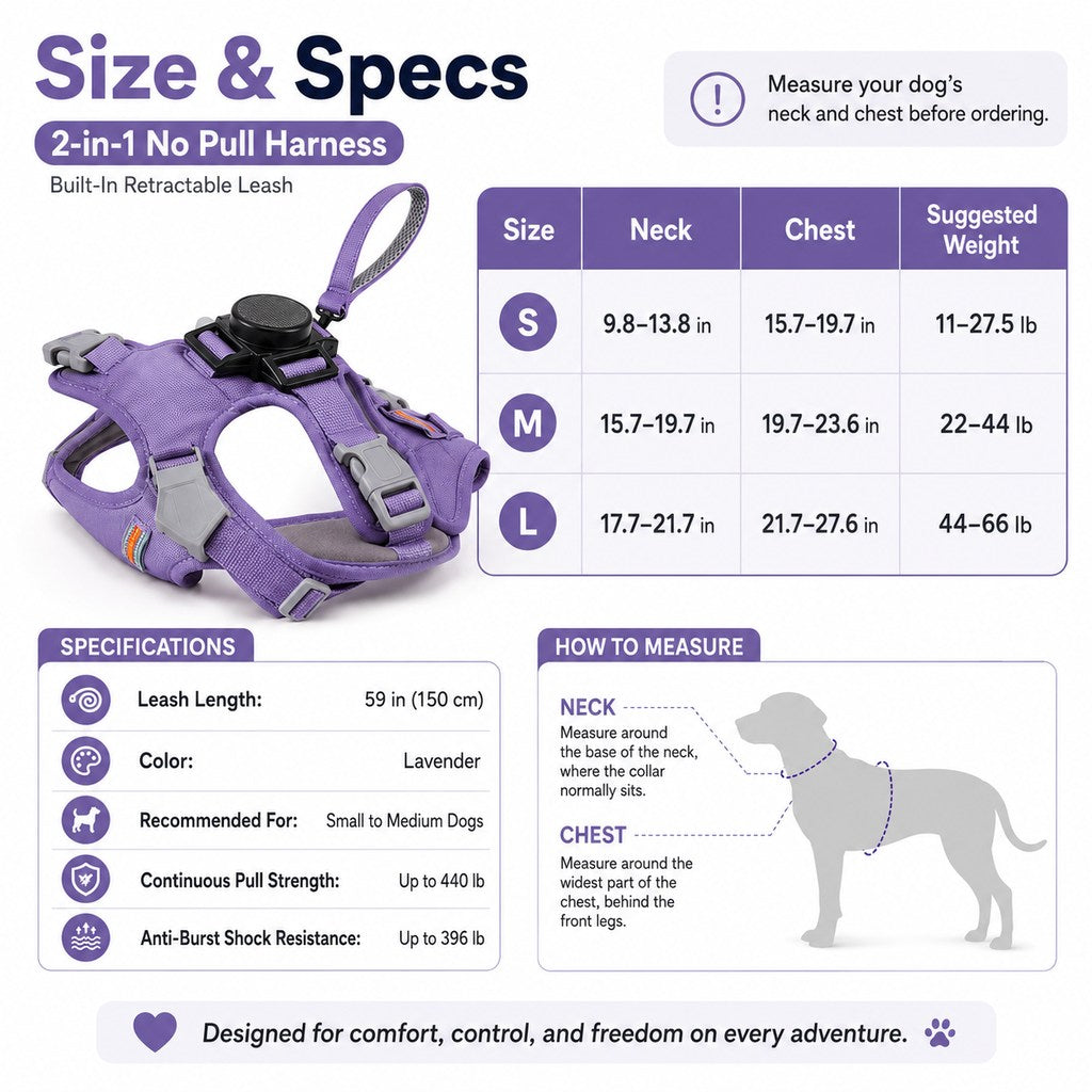 2-in-1 No-Pull Harness – Built-In Retractable Leash