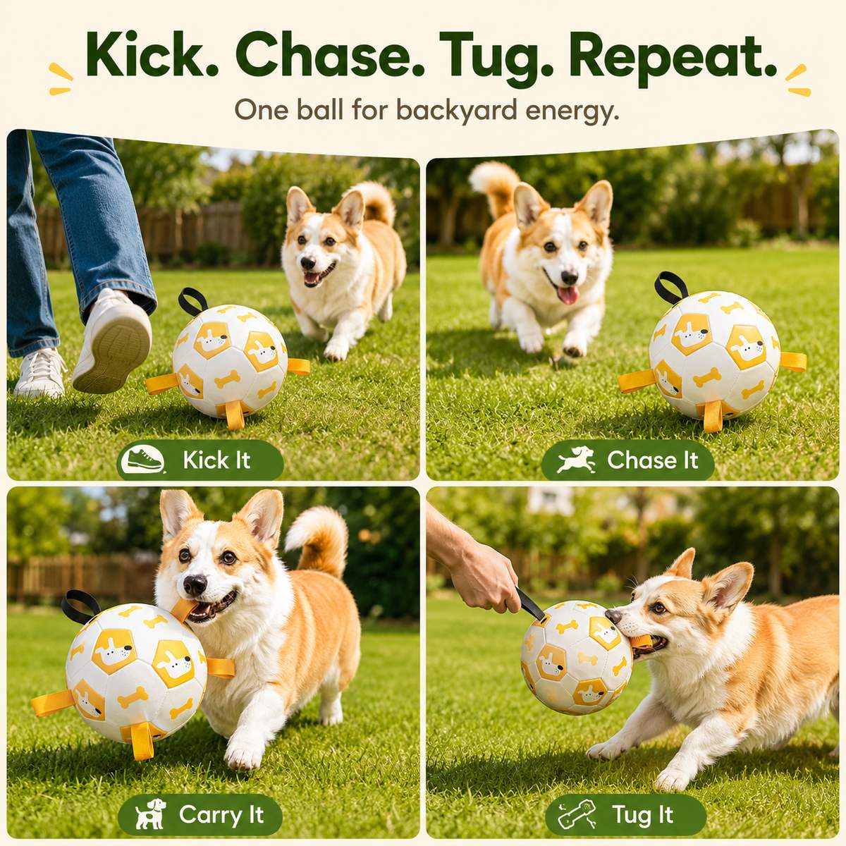 Dog Soccer Ball with Grab Tabs – Fetch & Tug Fun
