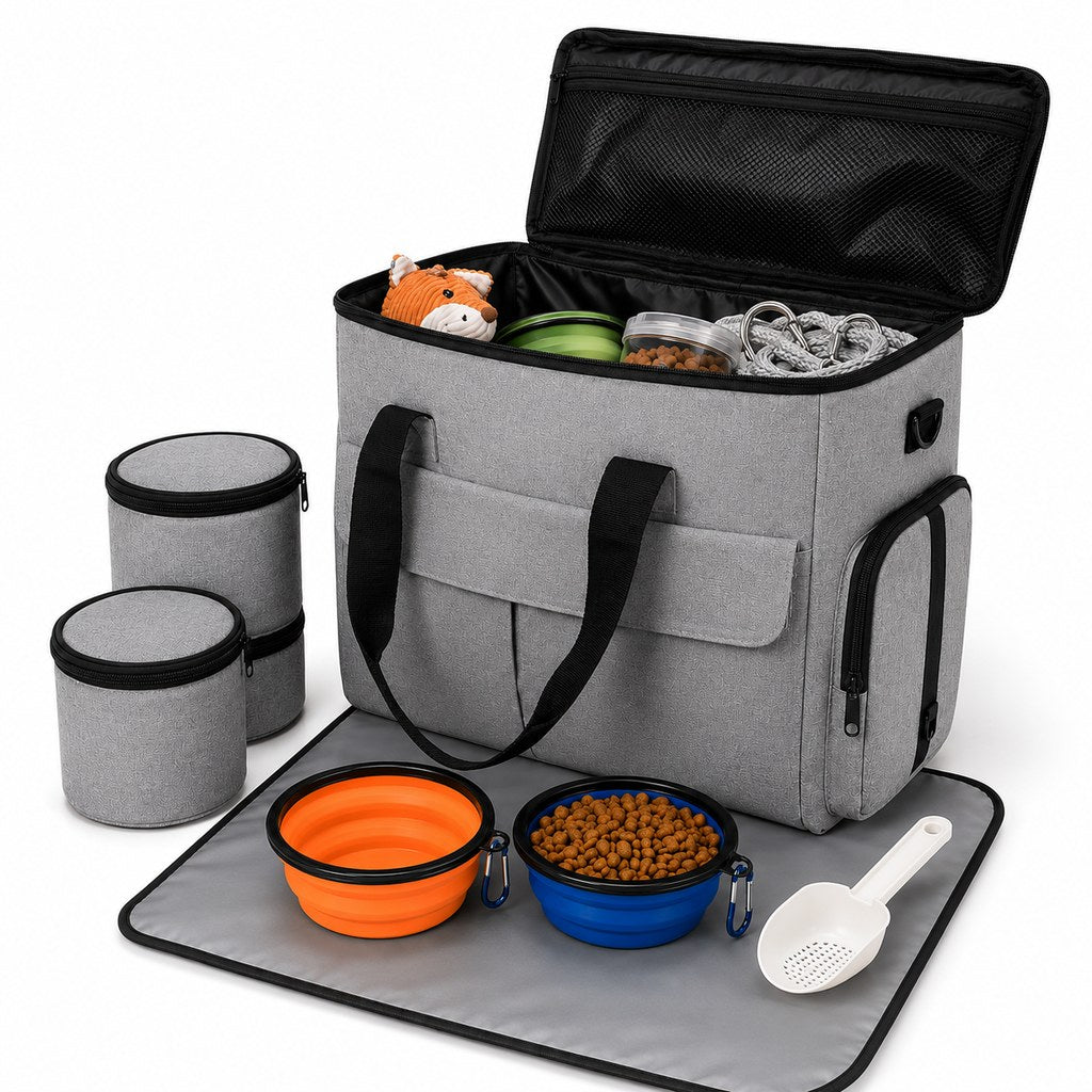 Pet Travel Bag Organizer – Bowls, Food & Gear in One