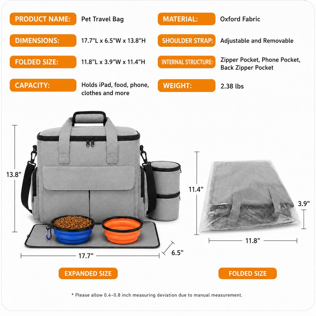 Pet Travel Bag Organizer – Bowls, Food & Gear in One