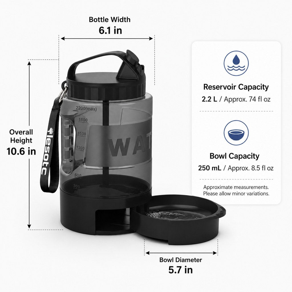 2.2L Dog Travel Water Bottle – Pull-Out Bowl