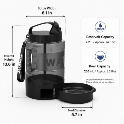 2.2L Dog Travel Water Bottle – Pull-Out Bowl