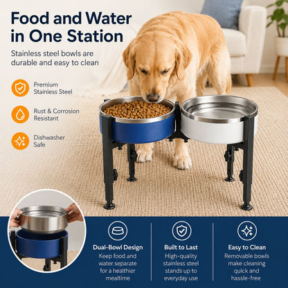 Adjustable Raised Dog Bowl Stand – No-Bend Meals