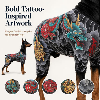 Tattoo Print Pet Bodysuit – Stretchy, Contains Loose Hair