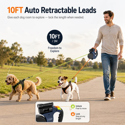 Dual Retractable Dog Leash – Tangle-Free with LED
