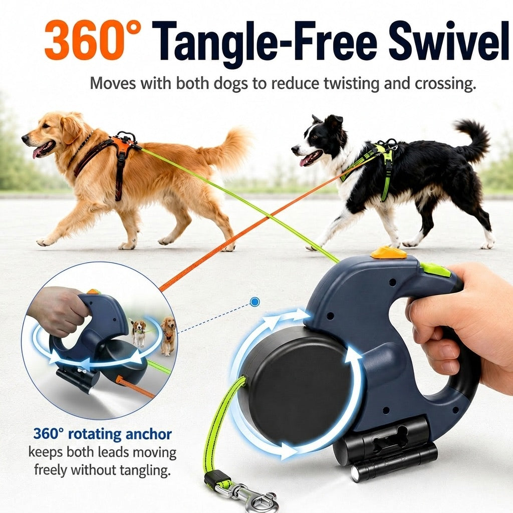 Dual Retractable Dog Leash – Tangle-Free with LED