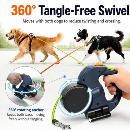 Dual Retractable Dog Leash – Tangle-Free with LED