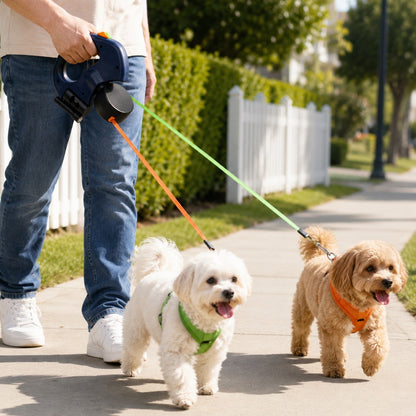 Dual Retractable Dog Leash – Tangle-Free with LED