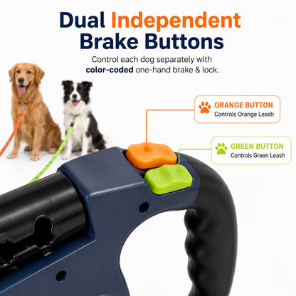 Dual Retractable Dog Leash – Tangle-Free with LED