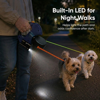 Dual Retractable Dog Leash – Tangle-Free with LED