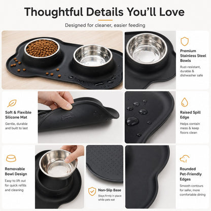 Spill-Proof Dual Pet Bowl – Mess-Free Food & Water