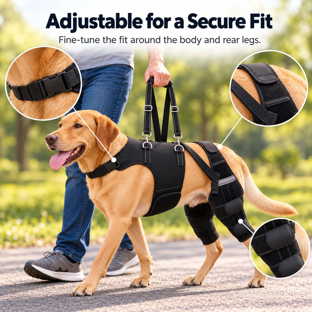 Dual Rear Leg Dog Knee Brace – Lift Handle Support