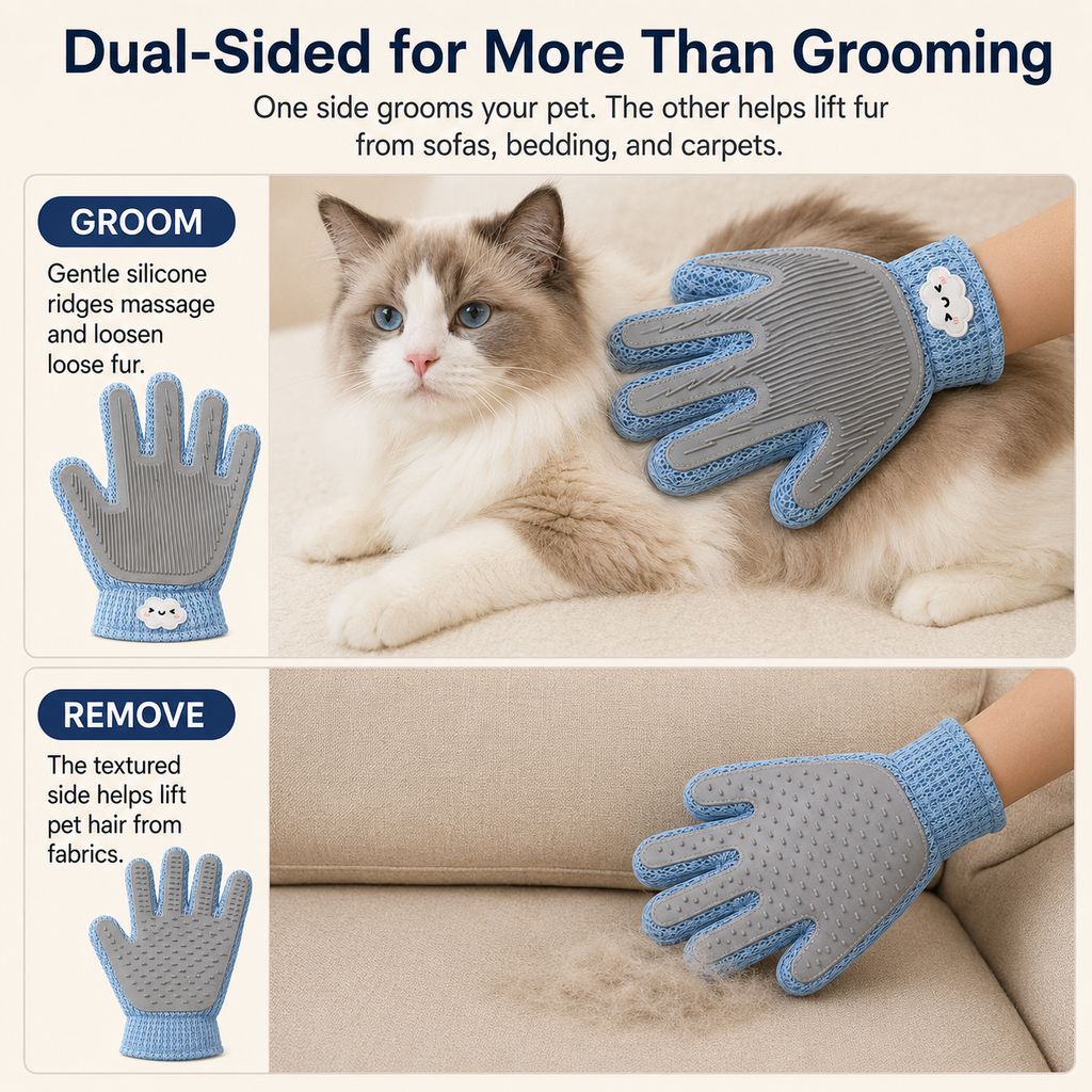Dual-Sided Pet Grooming Glove – Gentle Deshedding