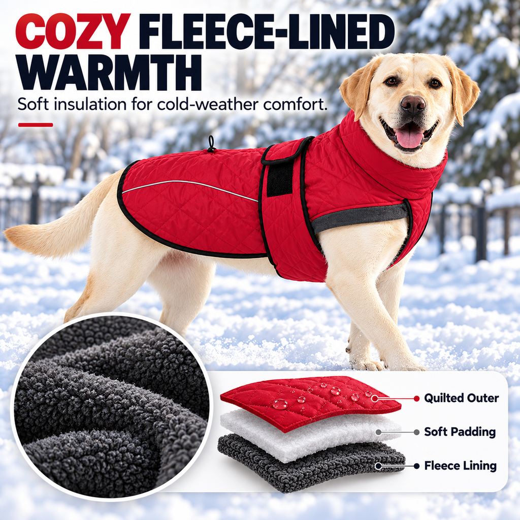 Fleece-Lined Winter Dog Coat – Warm & Reflective
