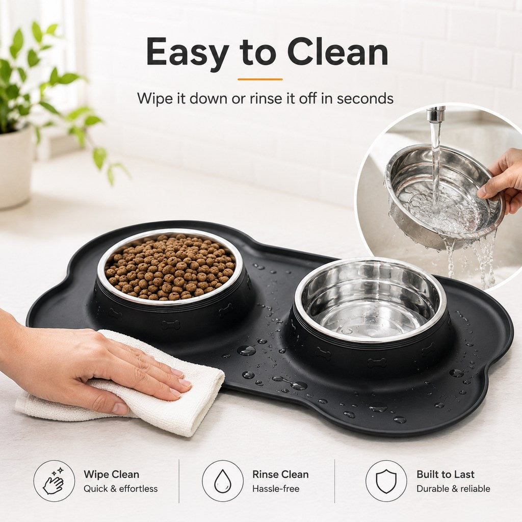 Spill-Proof Dual Pet Bowl – Mess-Free Food & Water
