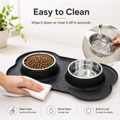 Spill-Proof Dual Pet Bowl – Mess-Free Food & Water