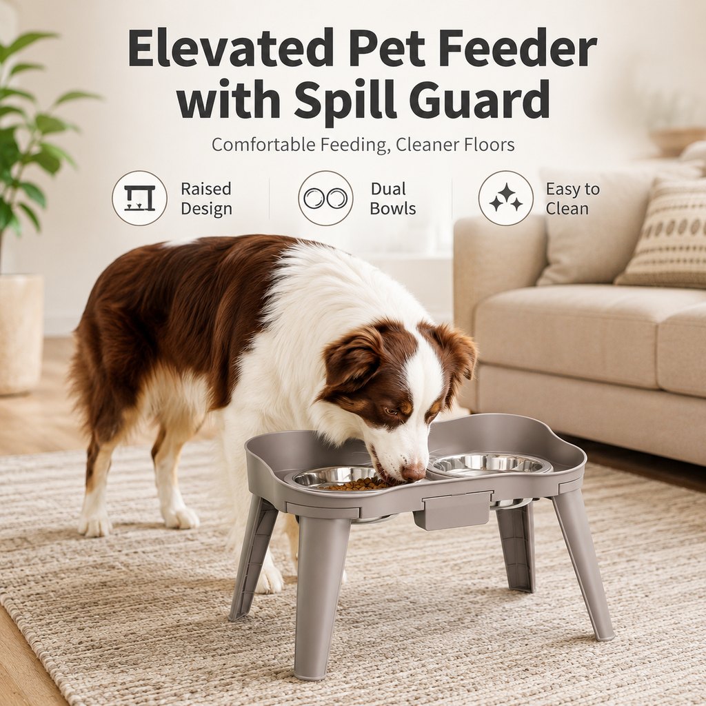 Elevated Pet Feeder with Spill Guard – Cleaner Floors