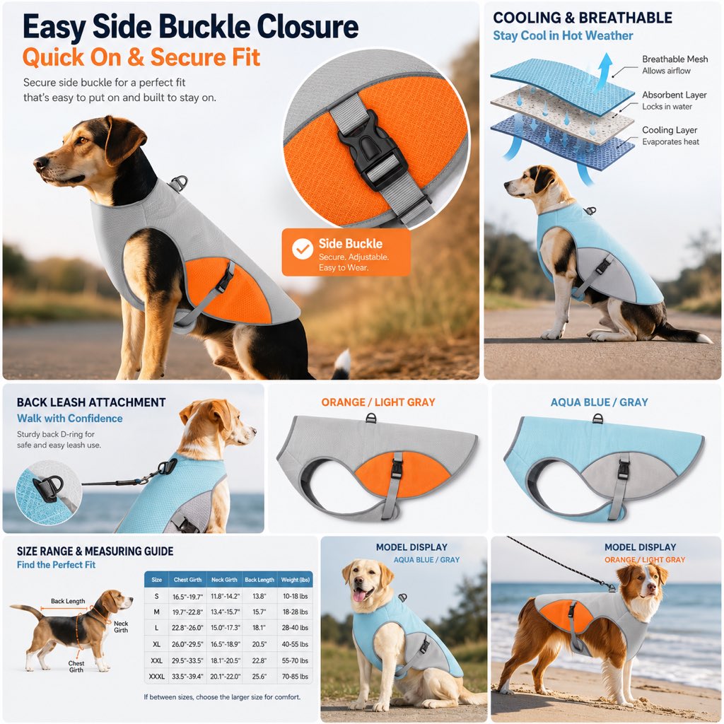 Wet-to-Cool Dog Cooling Jacket – Hot Weather Comfort