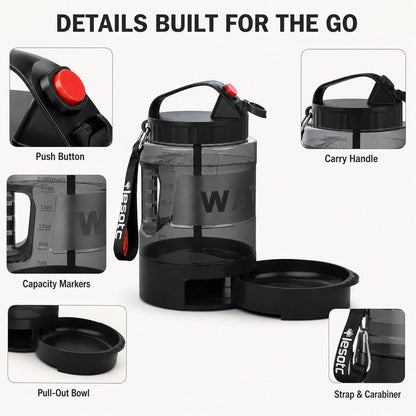 2.2L Dog Travel Water Bottle – Pull-Out Bowl