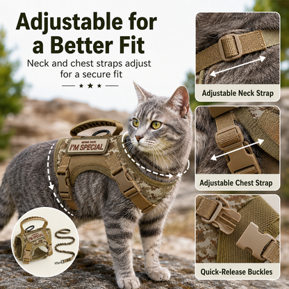 Tactical Cat Harness & Leash – Escape-Resistant Walks
