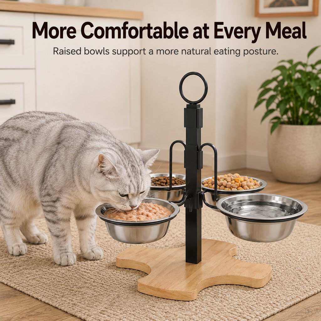 4-Bowl Adjustable Elevated Feeder – Organized Meals